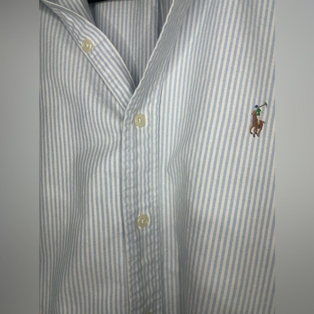 Ralph Lauren Shirt Men's XL Classic Fit White Blue Striped Button Down FleshPony - Picture 5 of 11